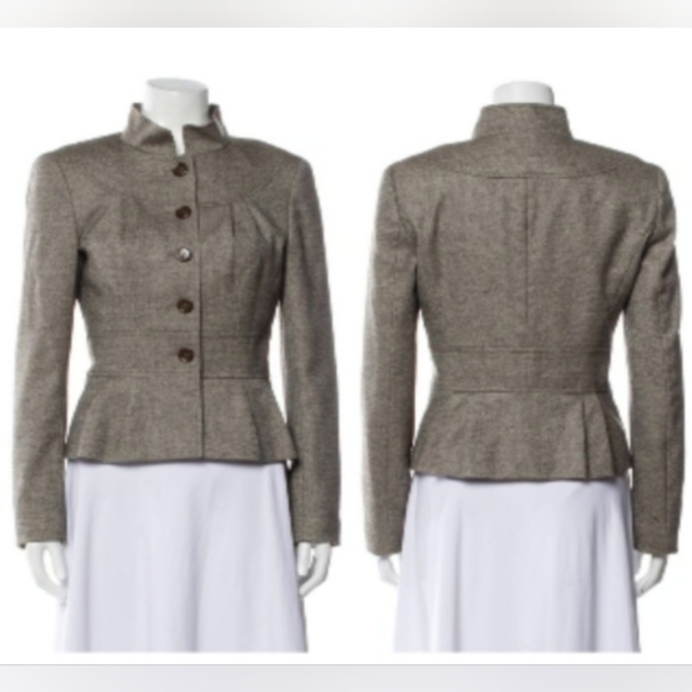 Escada Tan Wool Peplum Pleated Blazer Jaclet 44 (XL)
